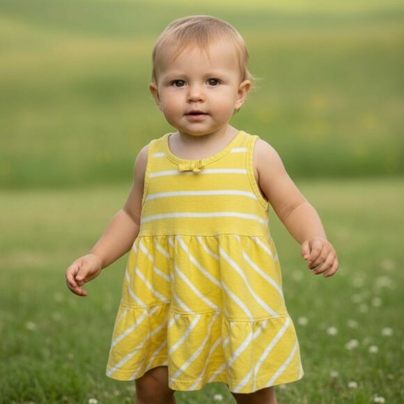 Hanna Anderson Baby Girl Yellow Striped Dress – Size 60 (3-6M) - Picture 1 of 6
